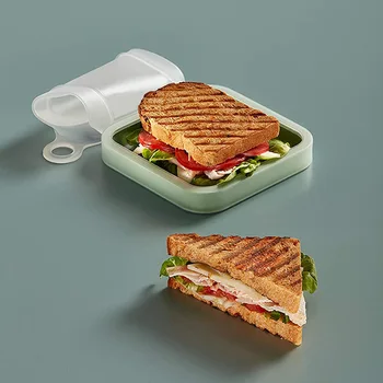 Портативная силиконовая коробка для сэндвич-тостов Bento Box с ручкой, экологичный контейнер для ланча, пригодный для приготовления в микроволновой печи, для пикника, студенческий ланч-бокс