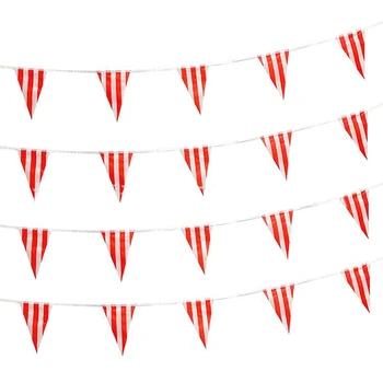 Принадлежности для вечеринок Флаги, полосатый вымпел, украшение для флага, белый в полоску, 1 комплект флажков, пластик 10/30 м, красный