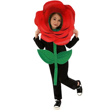 Ребенок Девочки Красный цветок Ботанический цветок Хэллоуин Косплей Маскарадный костюм Цветок Розы Костюм для детей