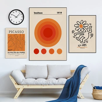 Ретро-оранжевые настенные художественные плакаты и принты, классические работы Пикассо, живопись на холсте, настенные художественные картины, украшение домашнего бара