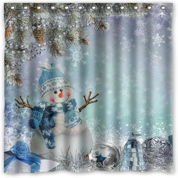Рождественская Занавеска для душа, Милый Поздравительный Снеговик, Сосновые ветки, Зимний Пейзаж, Детская Ванная комната с крючком, Водонепроницаемый экран