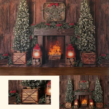 Рождественский камин, Деревянный фон для фотосъемки, Деревья, Светлый фон для фотобудки, детские фоны