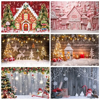 Рождественский фон для фотосъемки Зимний снег Сарай Деревянная дверь Санта Клаус Деревянная стена Фон Реквизит для фотостудии