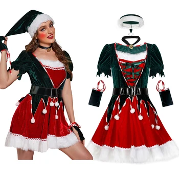 Рождественское платье для взрослых женщин, сексуальные костюмы Санта-Клауса и милого Эльфа для косплея, новогодняя одежда, теплое Рождественское платье, необычный наряд