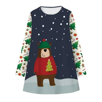 Рождественское платье для девочек большого размера, новинка 2021 года, весенне-осенние вечерние платья с единорогом, Оленем и Санта-Клаусом для детей, подарок для детей