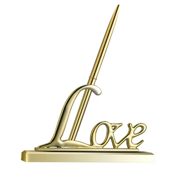 Ручка для подписи на золотой свадьбе с металлическим держателем Love, Набор ручек для вечеринок, Принадлежности для украшения помолвки