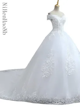С открытыми плечами, V-образный вырез, Красивые кружевные аппликации, свадебное платье 2023, вышивка, Белые свадебные платья больших размеров