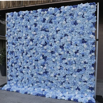 Синяя шелковая цветочная стенка Красная настенная панель из цветов розы для свадебного декора Различные типы по индивидуальному заказу Фон последних дизайнов