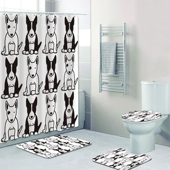 Современная черно-белая занавеска для душа для собак французского Бульдога, водонепроницаемый коврик для ванной, коврик для туалета, занавеска для ванны, подарки для щенков, домашних животных
