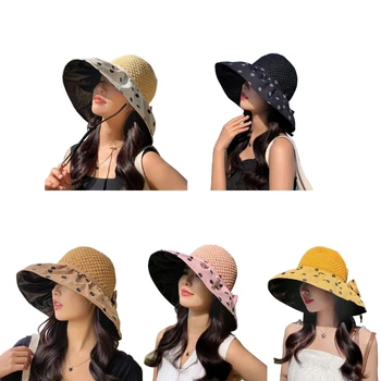 Солнцезащитная шляпа с широкими полями, летняя защита, банты, декоры, виниловое пальто с открытым верхом, складные пляжные шляпы от солнца для женщин и девочек