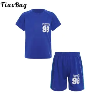 Спортивный костюм с буквенным принтом для мальчиков и девочек, баскетбольная футбольная форма, футболка с круглым вырезом и коротким рукавом и быстросохнущие шорты