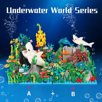 Строительные блоки MOC Underwater World, Креативные Милые морские животные, Акула, Дельфин, Набор игрушек, Городские Кирпичи, Игрушки для детей в подарок