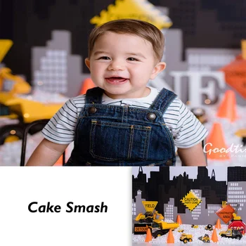 Строительный фон для дня рождения мальчика Фон для душа новорожденного Портрет новорожденных Фон для разбивания торта на 1-й день рождения для фото