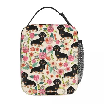 Сумка для ланча с изображением собак и цветов, утепленная сумка для ланча, сумка для еды, портативный холодильник, Термос для ланча для школьного офиса