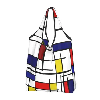 Сумка для покупок Mondrian Minimalist Art Grocery, изготовленная на заказ, сумки через плечо для покупателей, Большая вместительная портативная цветная художественная сумка