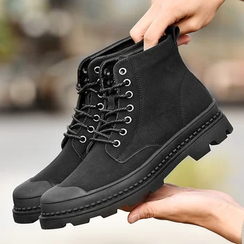Теплые зимние мужские ботинки, резиновые ботильоны из натуральной кожи, мужская уличная зимняя рабочая обувь, военные зимние ботинки на меху для мужчин Botas