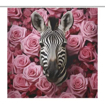 Ткань для занавески для душа Zebra Rose, черный, белый, Красный, цветочный Декор для ванной комнаты, водонепроницаемые занавески для ванны Cortinas с крючками 12шт.