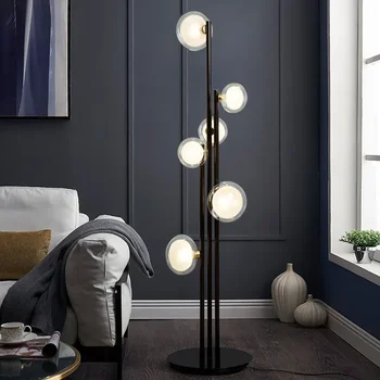 Торшер, винтажный стеклянный шар, торшер вертикальный для украшения спальни, Дизайнерская черная лампа в скандинавском минималистичном стиле G9