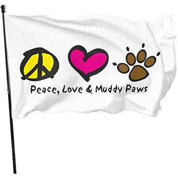 Флаг мира и любви Грязные лапы 3x5 футов Открытый садовый флаг для украшения дома С одной стороны в крытом баннере Breeze
