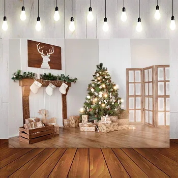 Фон для фотосъемки рождественское дерево фотофон для фотостудии камин подарки украшение вечеринки виниловый пол