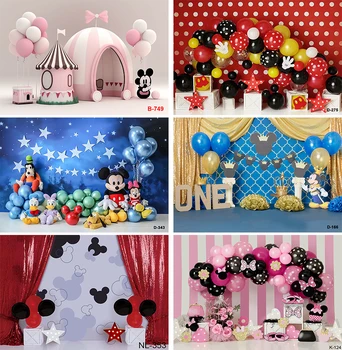 Фоны для фотосъемки с Минни Микки Маусом, декорации, Виниловая ткань для торта, Праздничные фоны для детского дня рождения