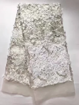 Французские Нигерийские кружевные ткани Высокого качества, Новейшая кружевная ткань для белого платья, Вышитая Сетчатая ткань с бисером ALC-J1106