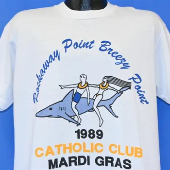 Футболка 80-х годов Rockaway Beach Breezy Point, Нью-Йорк, Нью-Йорк, католический клуб Mardi Graw 1989, очень большая