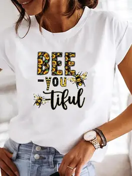 Футболка с коротким рукавом, женская одежда с принтом, женская мода, надпись в стиле пчелы, тренд, милая женская футболка с графическим рисунком, повседневные футболки