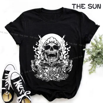 Хлопковая рубашка с принтом Greed Skull, повседневная футболка Harajuku, уличная мода, одежда с коротким рукавом, Уличная одежда в стиле хип-хоп для мужчин