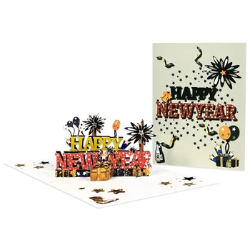 Черно-Золотой Шарм Всплывающие Поздравительные Открытки С Новым Годом Подарок Для Вечеринки + Конверт