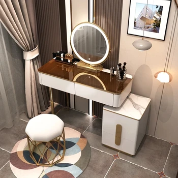 Черный Роскошный Туалетный столик для хранения вещей в Скандинавском стиле Современная мода Классический Туалетный столик Зеркало Стул Penteadeira Украшение дома