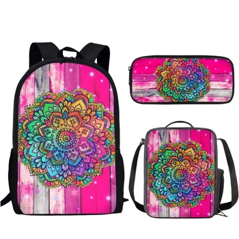 Школьная сумка с рисунком мандалы для детей, большие вместительные женские мужские школьные сумки, студенческие подростковые рюкзаки с сумкой для ланча и пеналом