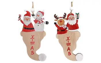 Счастливого Рождества Санта-Клаус Деревянный Кулон Лось Снежинка Маленькая Шляпа Санта-Клауса Дерево Подвесное Украшение Для двери Окна Украшения дома