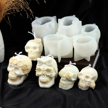 Форма для свечей со скелетом на Хэллоуин, ручная работа, изготовление шоколада, череп, голова, смола, гипс, Силиконовая форма для мыла, декор для вечеринки