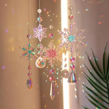 Хрустальные подвески с искорками, красочные ловцы Солнца, Рождественская подвеска в виде снежинки и радуги для украшения Рождественской елки, домашнего окна.